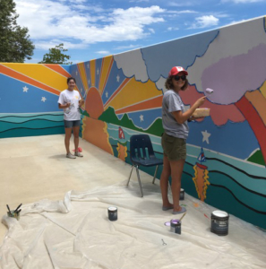 Students painting a mural at Dos Pueblos High School 